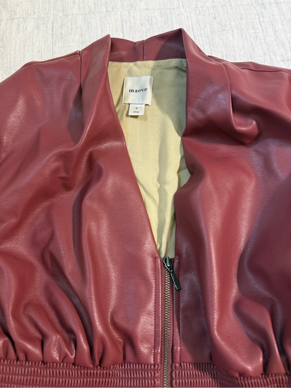Anthropologie Maeve The Tommie Vegan Leather Zip Front Shirt Plum Wine Sz Small - Picture 8 of 12